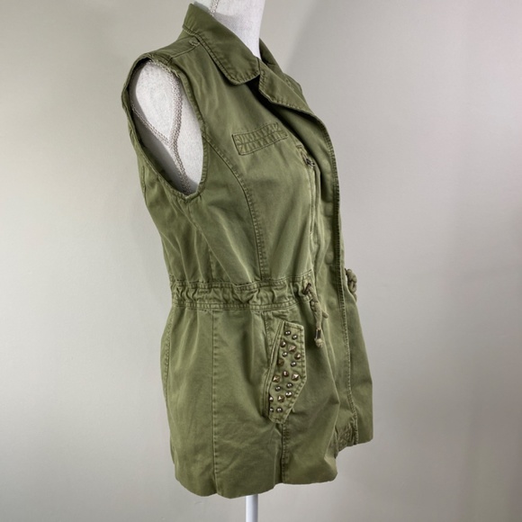 Forever 21 Army Green Utility Vest Studded Pockets Zip Snap Boho Womens Size S - Picture 6 of 9